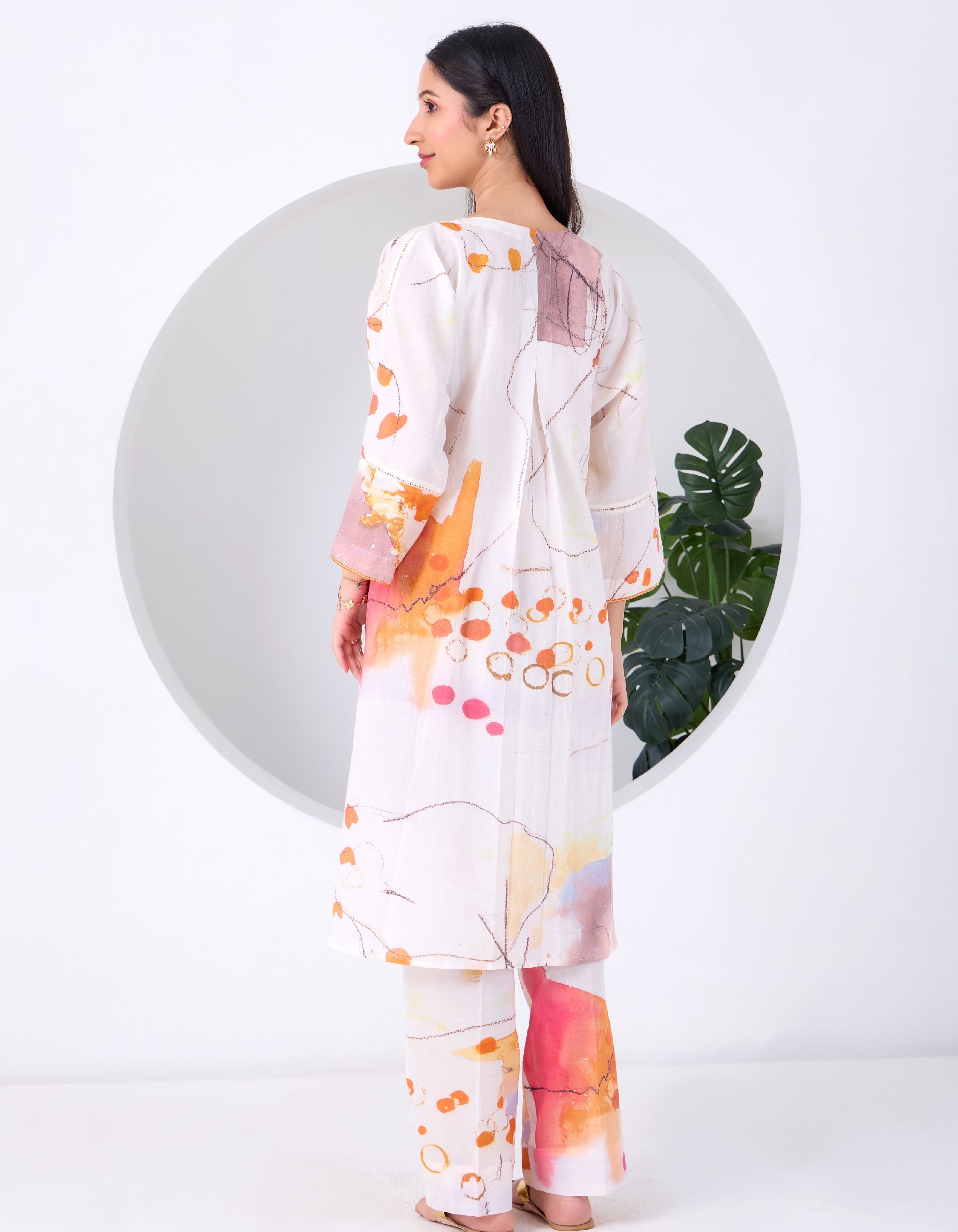 White Abstract June Kurta Set
