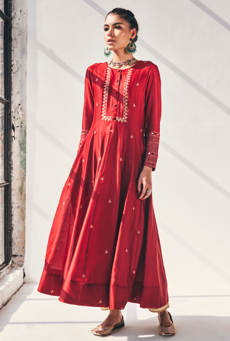 Red Antique Sequins Fiza Kurta Set