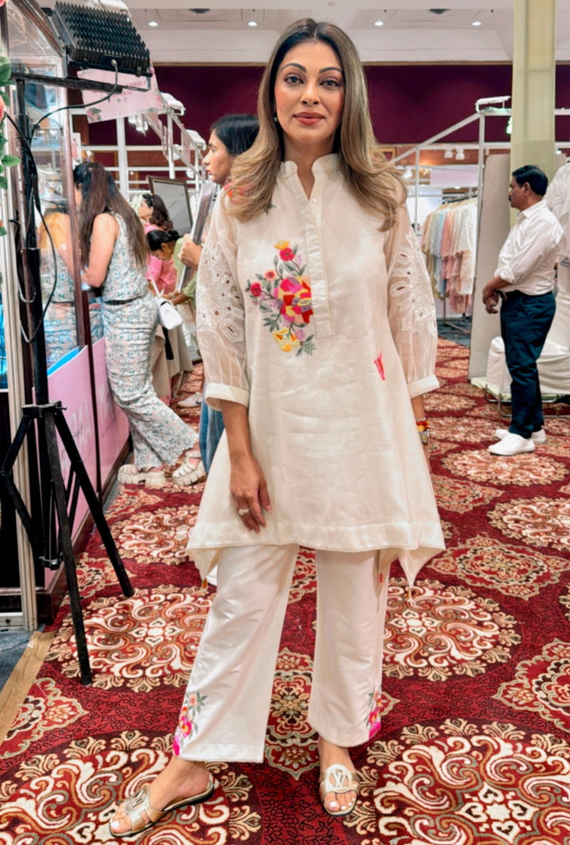 Meghna Nayyar in Ivory Side Drop Short Annardana Co-Ord Set