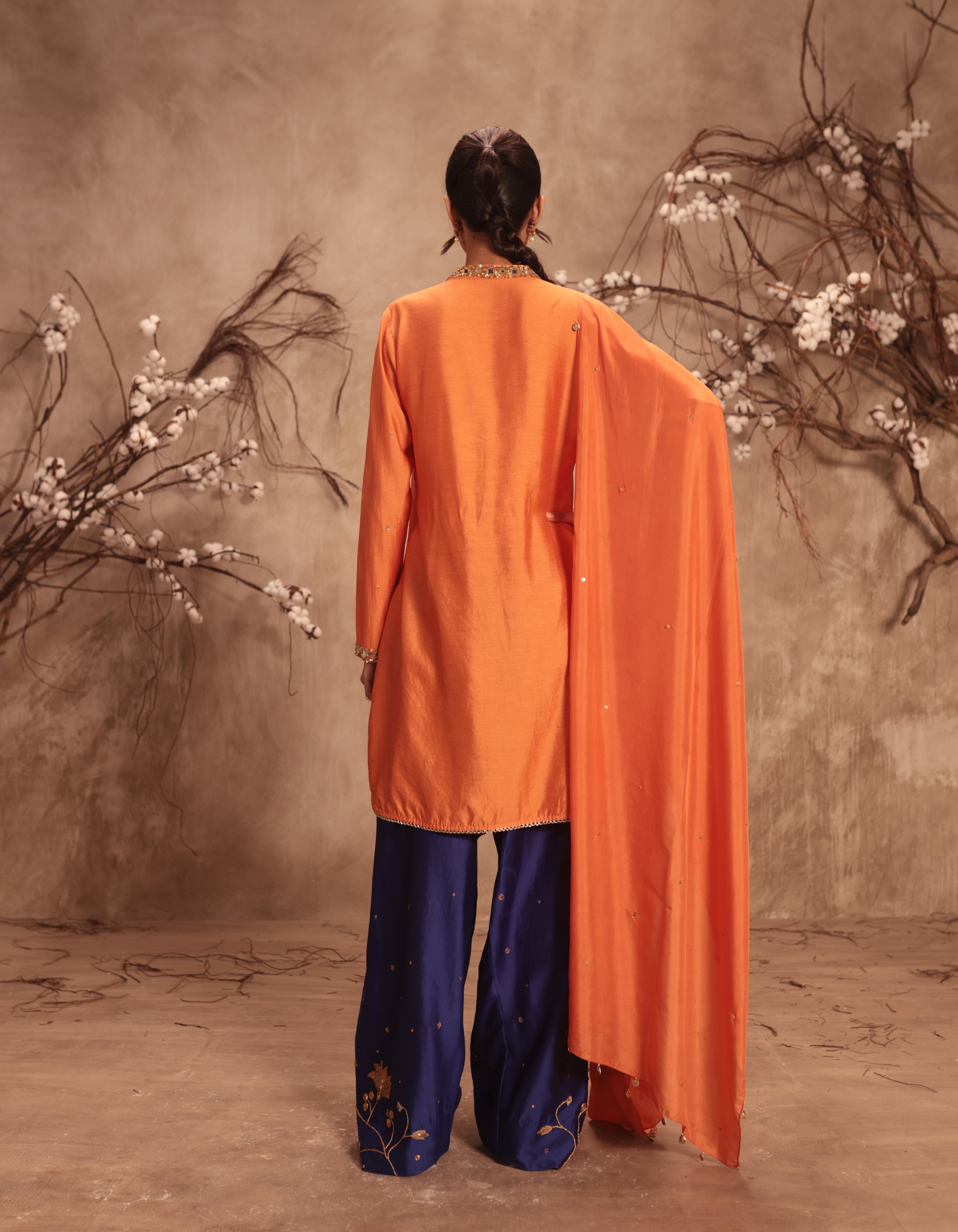 Orange Jaal Rani Kurta Set
