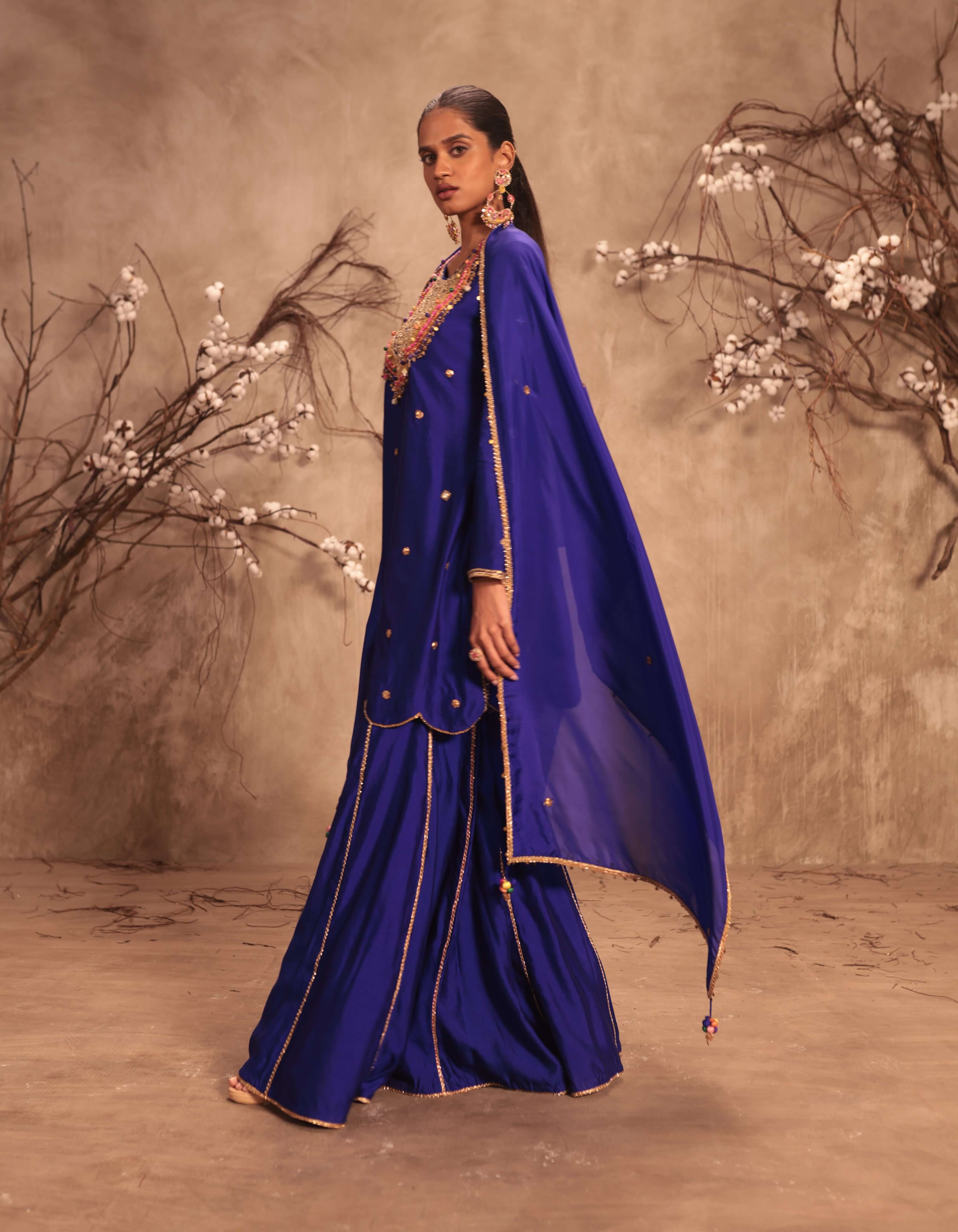 Indigo Lotus Yoke Rani Sharara Set