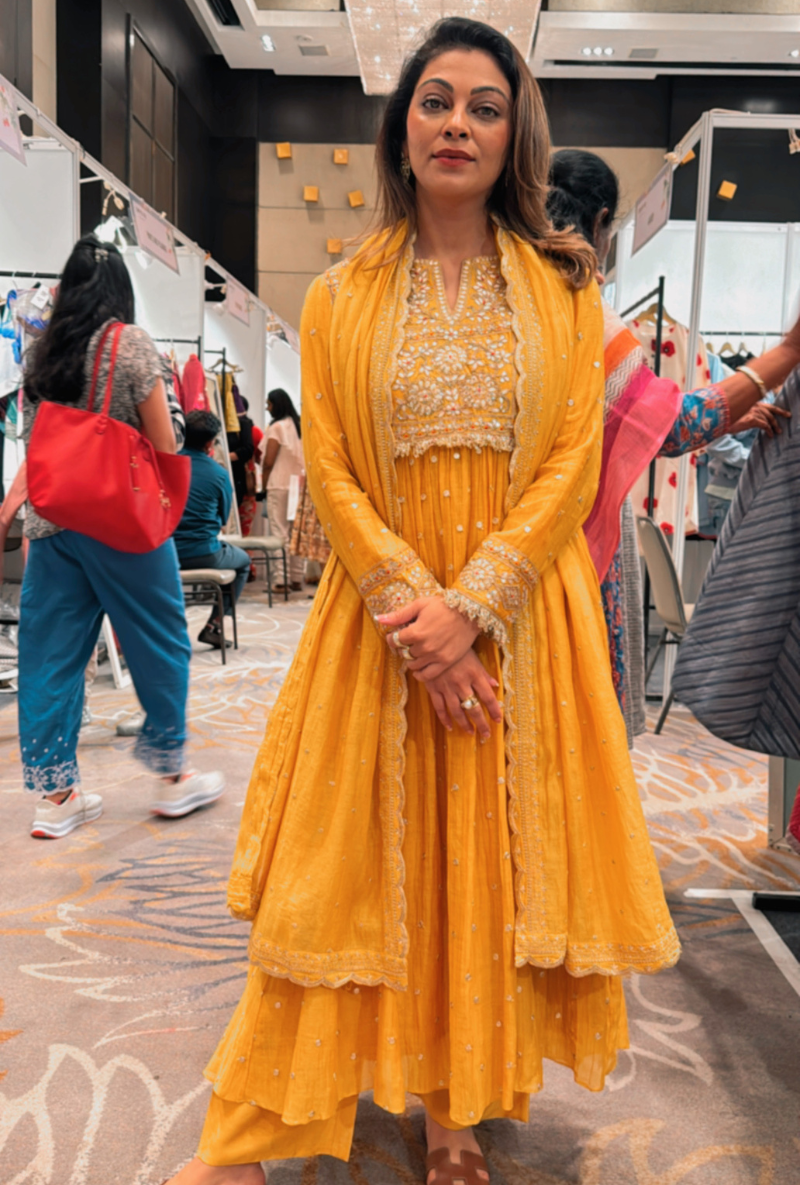Meghna Nayyar in Yellow Gota Anarkali Masakali Kurta Set
