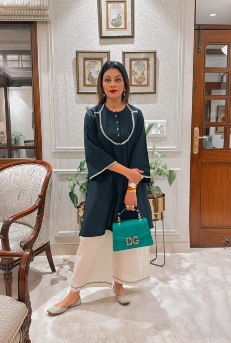 Meghna Nayyar in Black and White Noir Love Letters Kurta Set