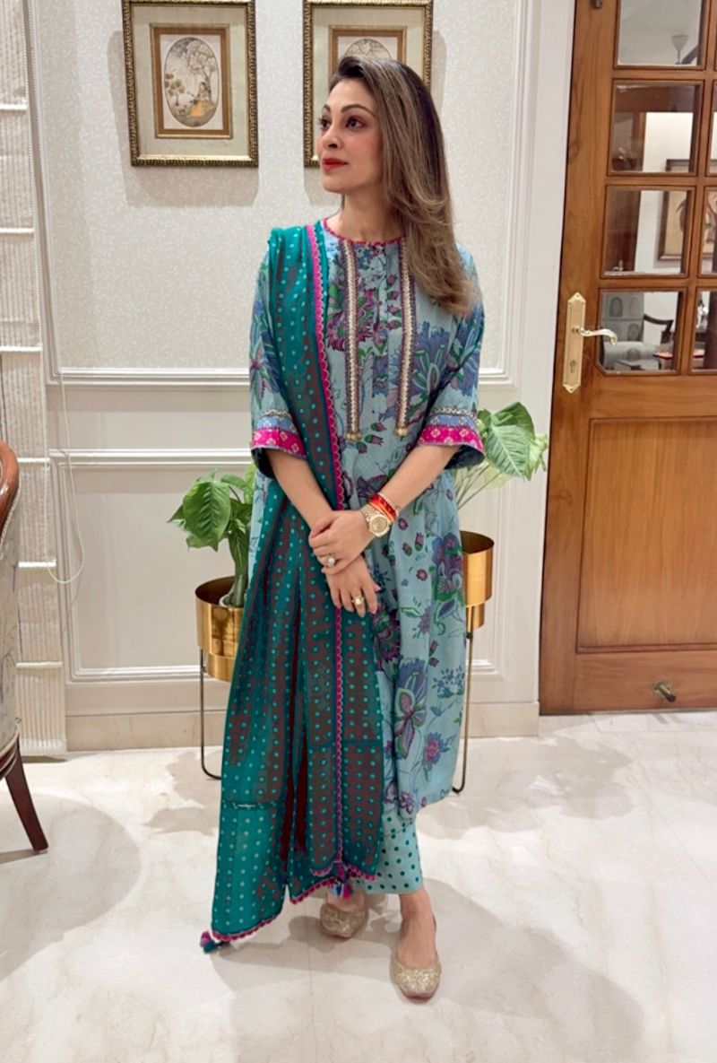 Meghna Nayyar in Blue Hand Printed Kaftan Cut Eden Kurta Set