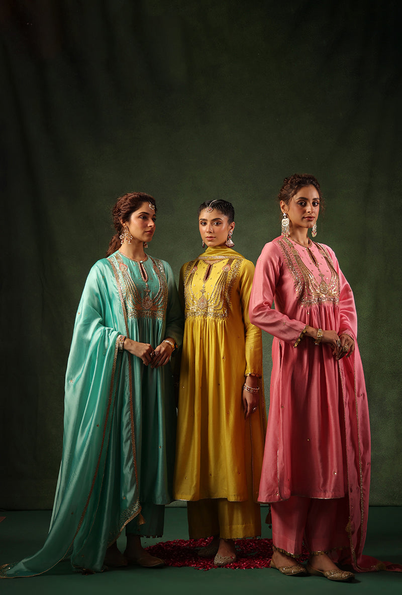 Yellow Heavy Zardosi Yoke Ishq Kurta Set