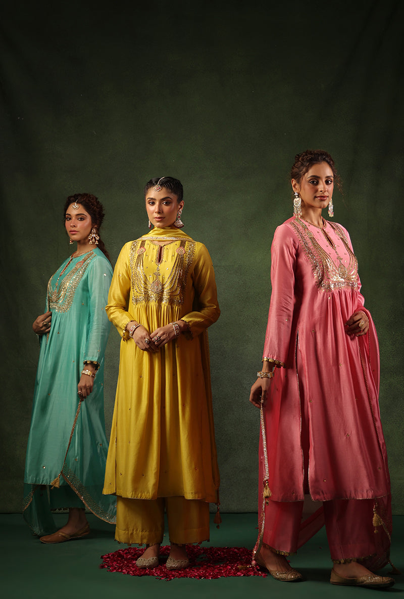 Yellow Heavy Zardosi Yoke Ishq Kurta Set