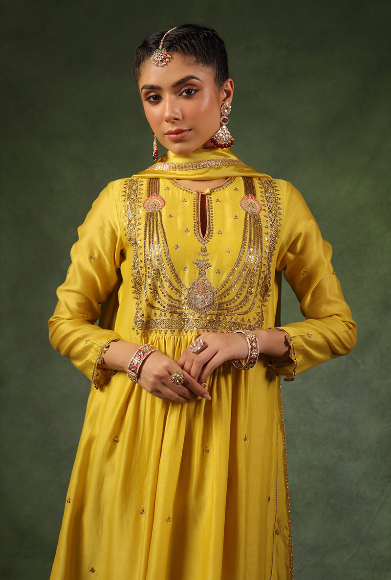 Yellow Heavy Zardosi Yoke Ishq Kurta Set