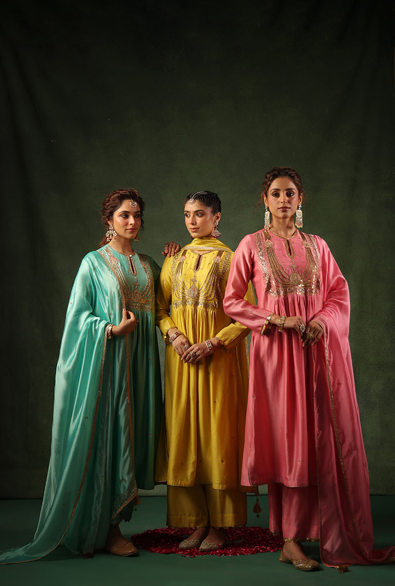 Yellow Heavy Zardosi Yoke Ishq Kurta Set