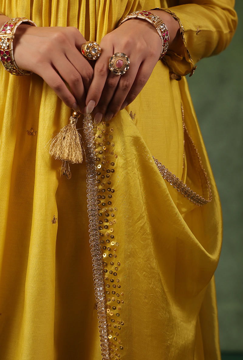 Yellow Heavy Zardosi Yoke Ishq Kurta Set