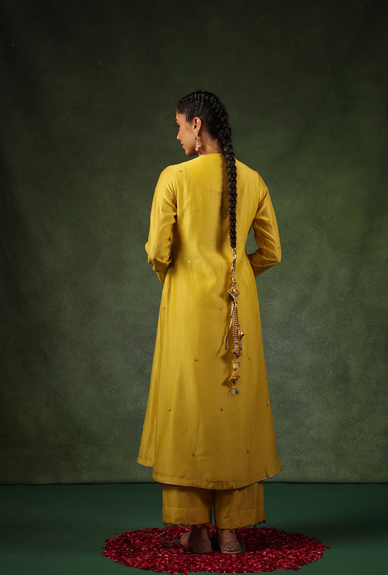 Yellow Heavy Zardosi Yoke Ishq Kurta Set