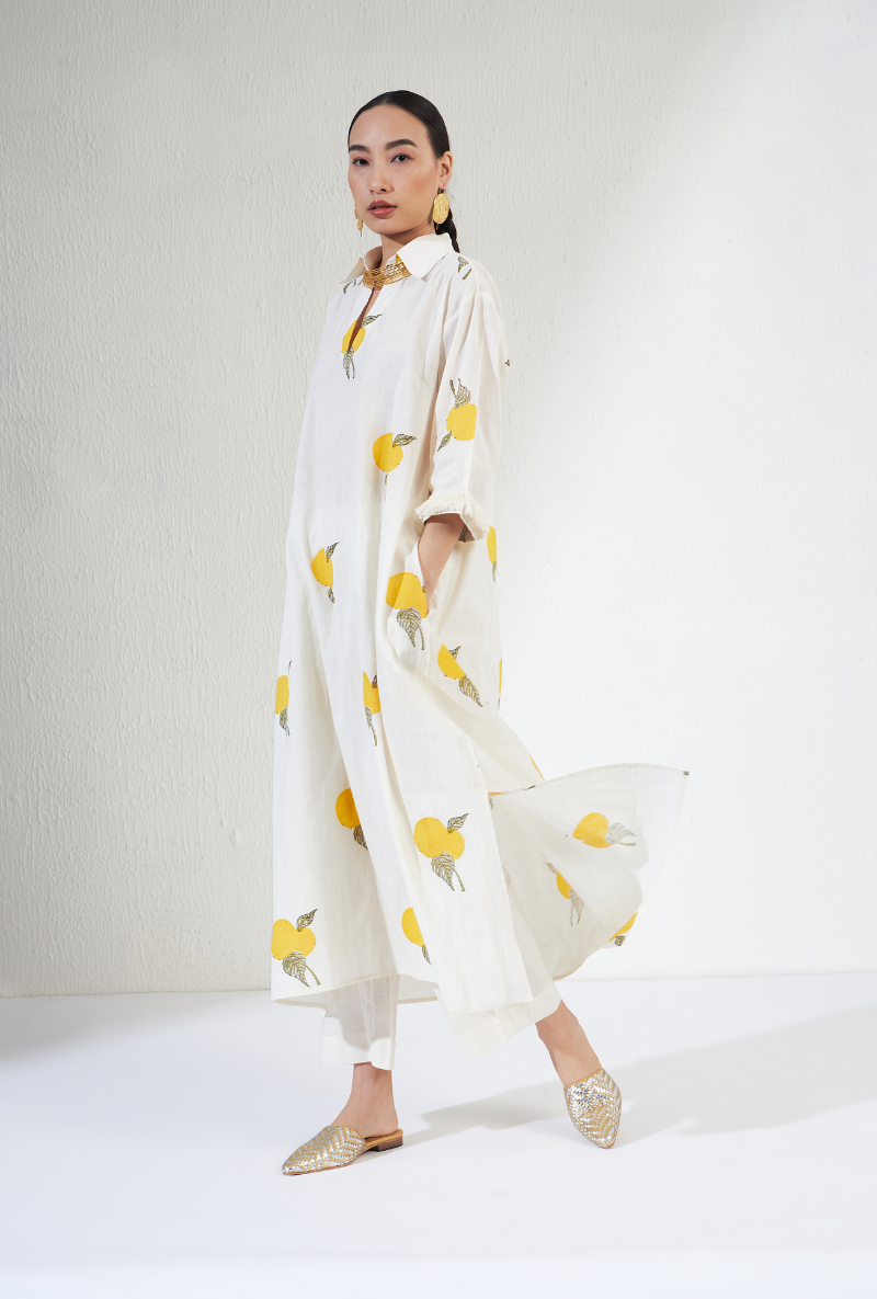 Off White Handblock Marigold Print Layla Olivia Kurta Set
