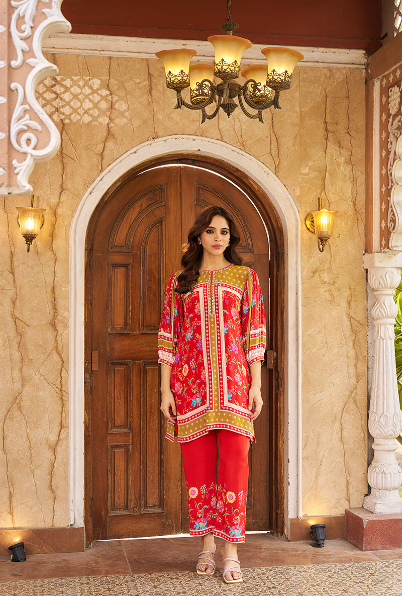Red Khawaab Floral Print Roza Co-ord Set