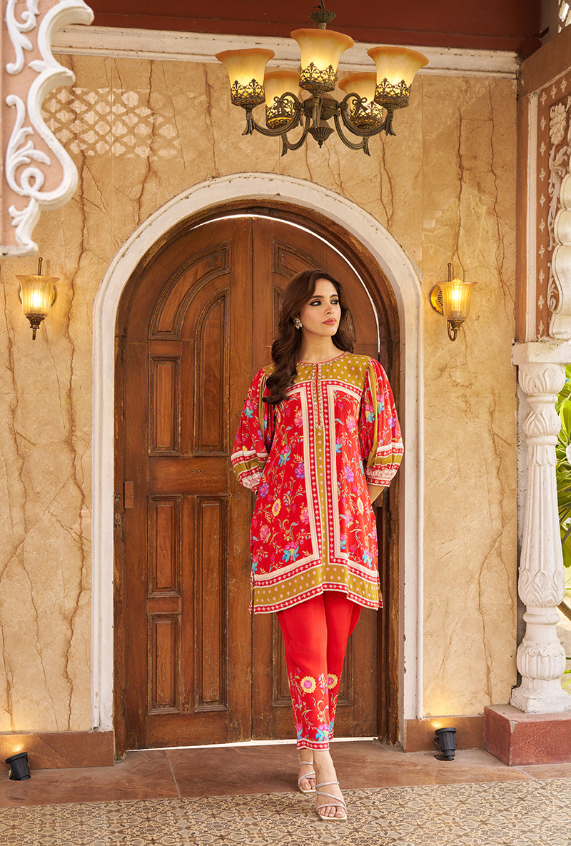 Red Khawaab Floral Print Roza Co-ord Set