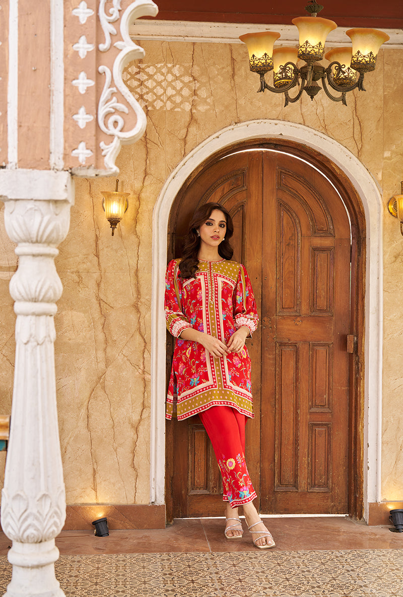 Red Khawaab Floral Print Roza Co-ord Set