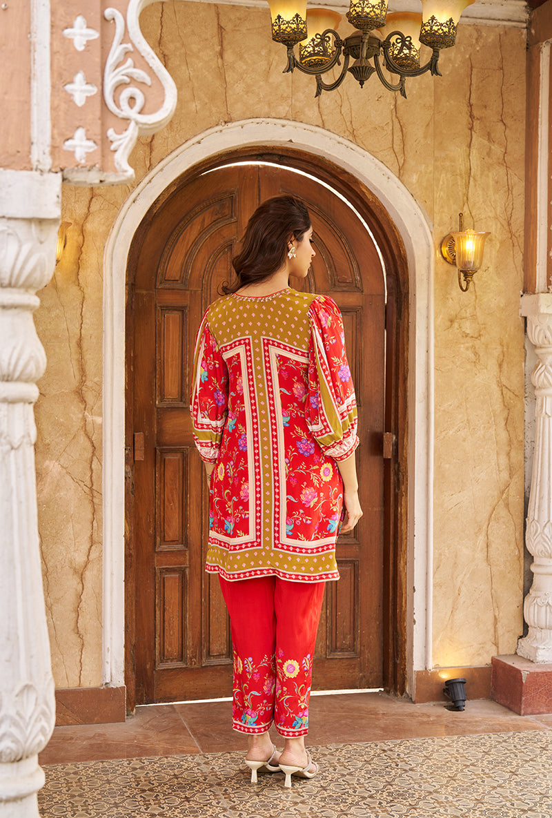 Red Khawaab Floral Print Roza Co-ord Set