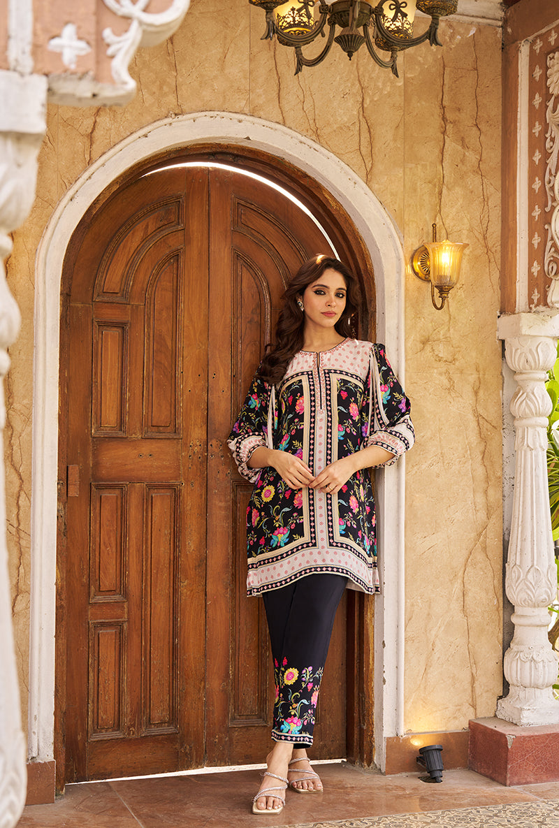Black Khawaab Floral Print Roza Co-ord Set