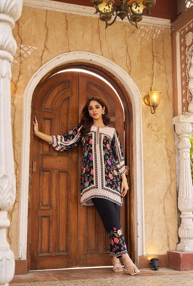 Black Khawaab Floral Print Roza Co-ord Set