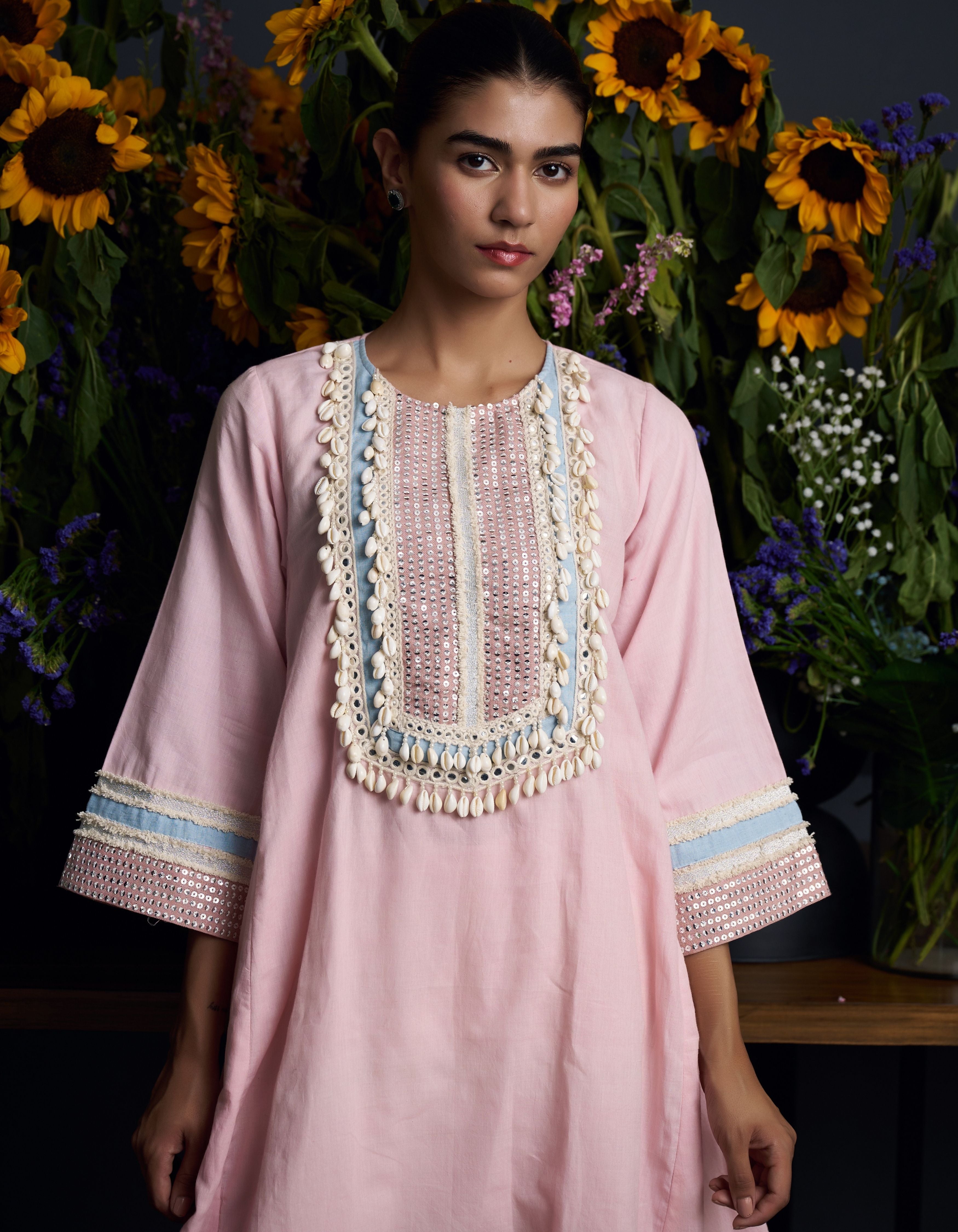Pink Shell Yoke Vaani Nadia Kurta Set