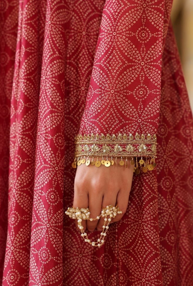 Maroon Printed Mehfil Anarkali Set