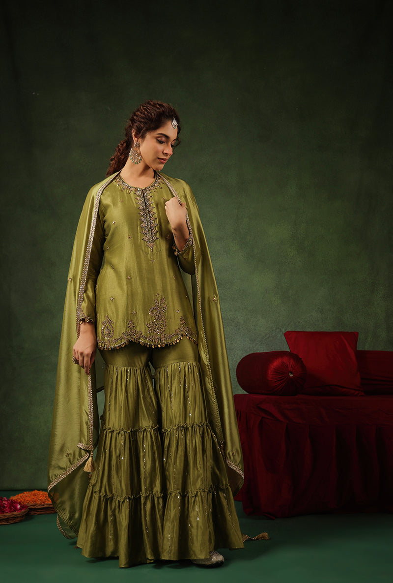 Sage Green Zardosi Work Ishq Gharara Set