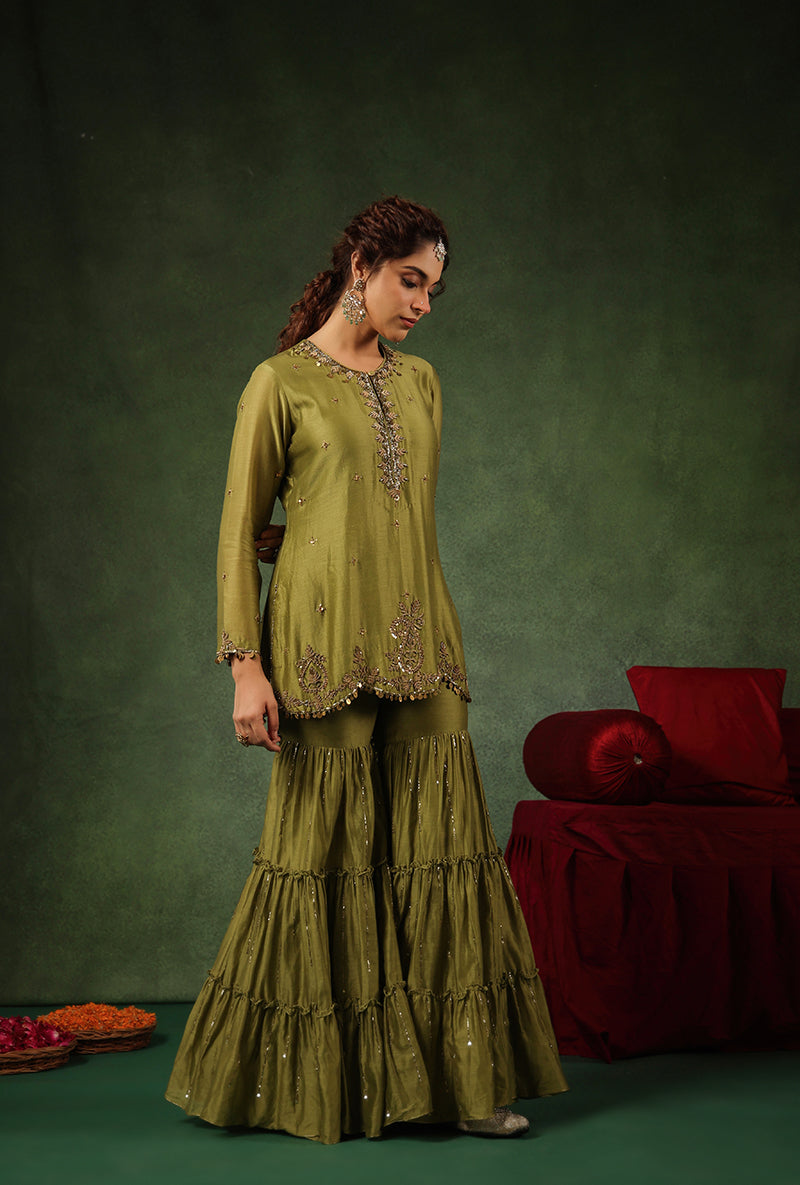 Sage Green Zardosi Work Ishq Gharara Set