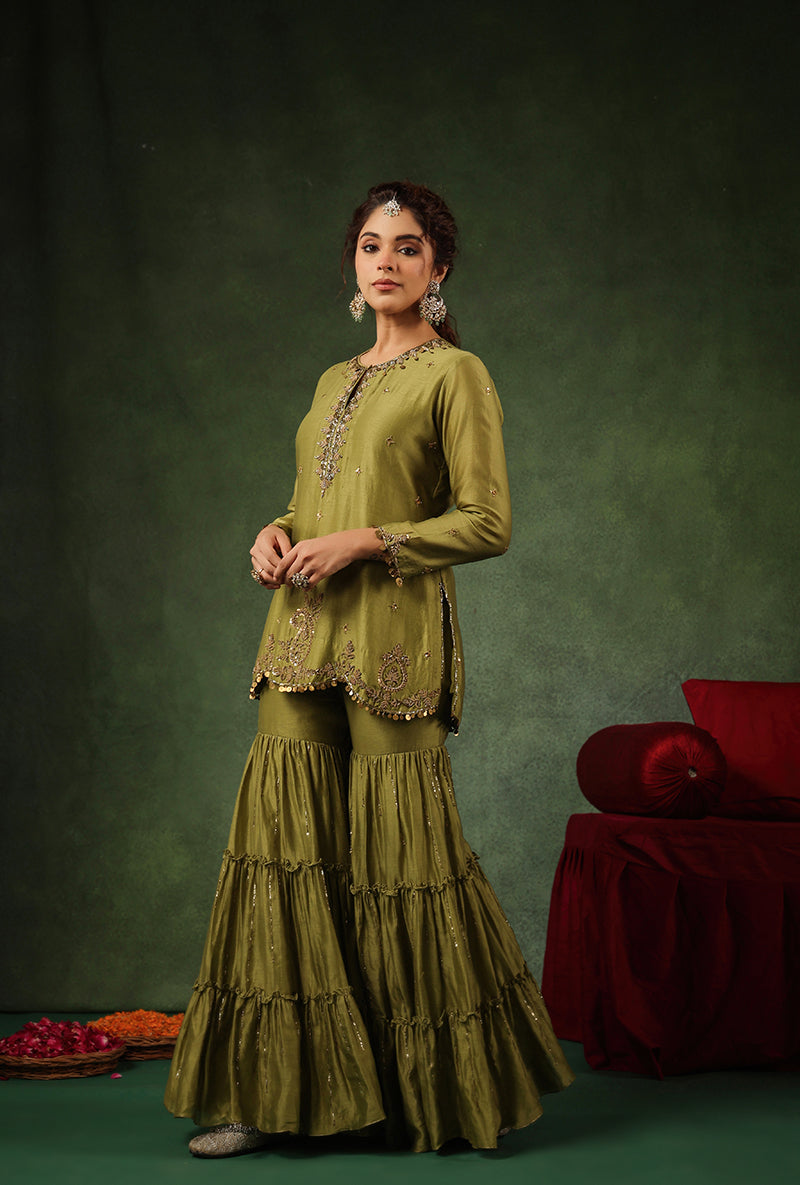 Sage Green Zardosi Work Ishq Gharara Set