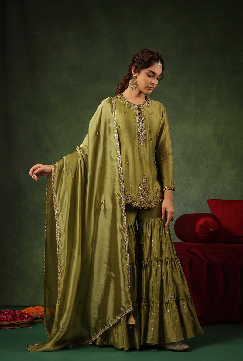 Sage Green Zardosi Work Ishq Gharara Set
