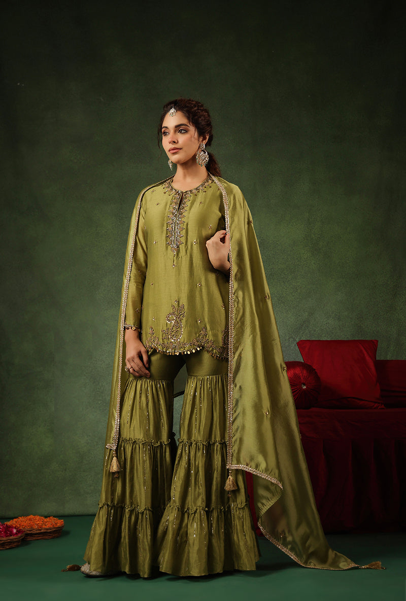 Sage Green Zardosi Work Ishq Gharara Set