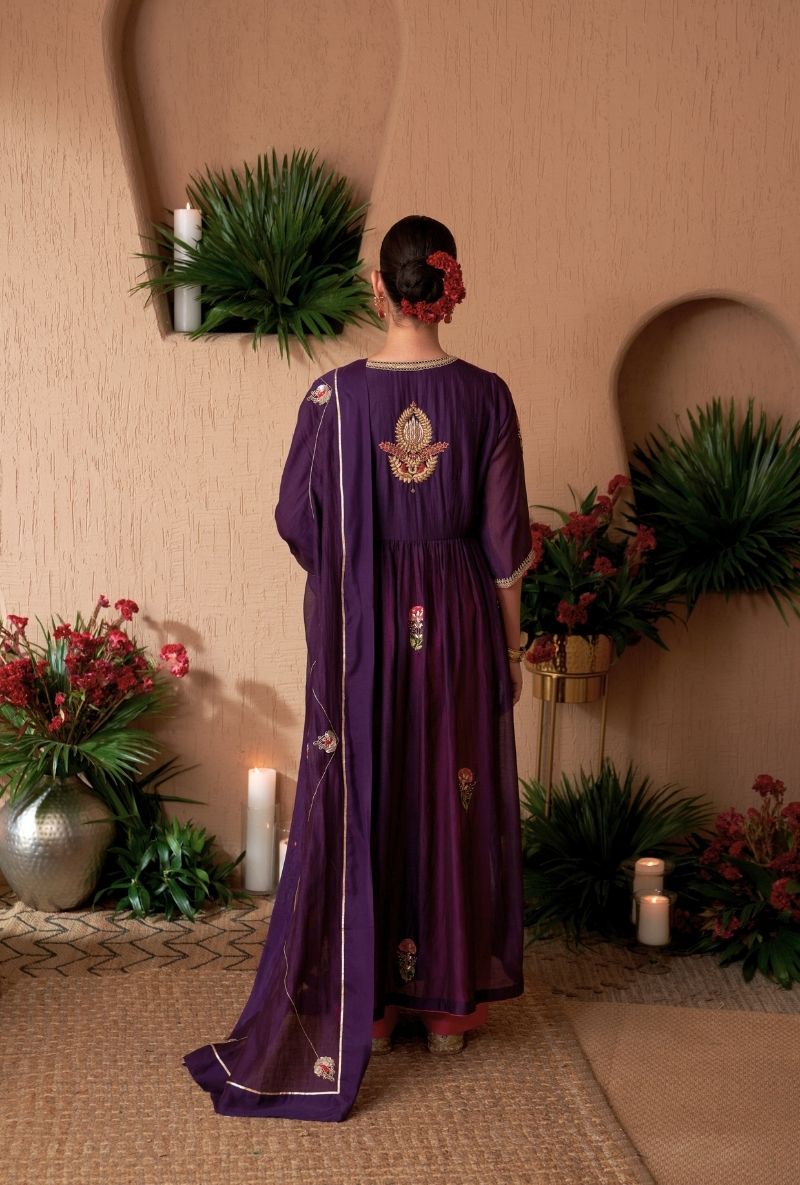 Purple Front Slit Naveli Anarkali Set