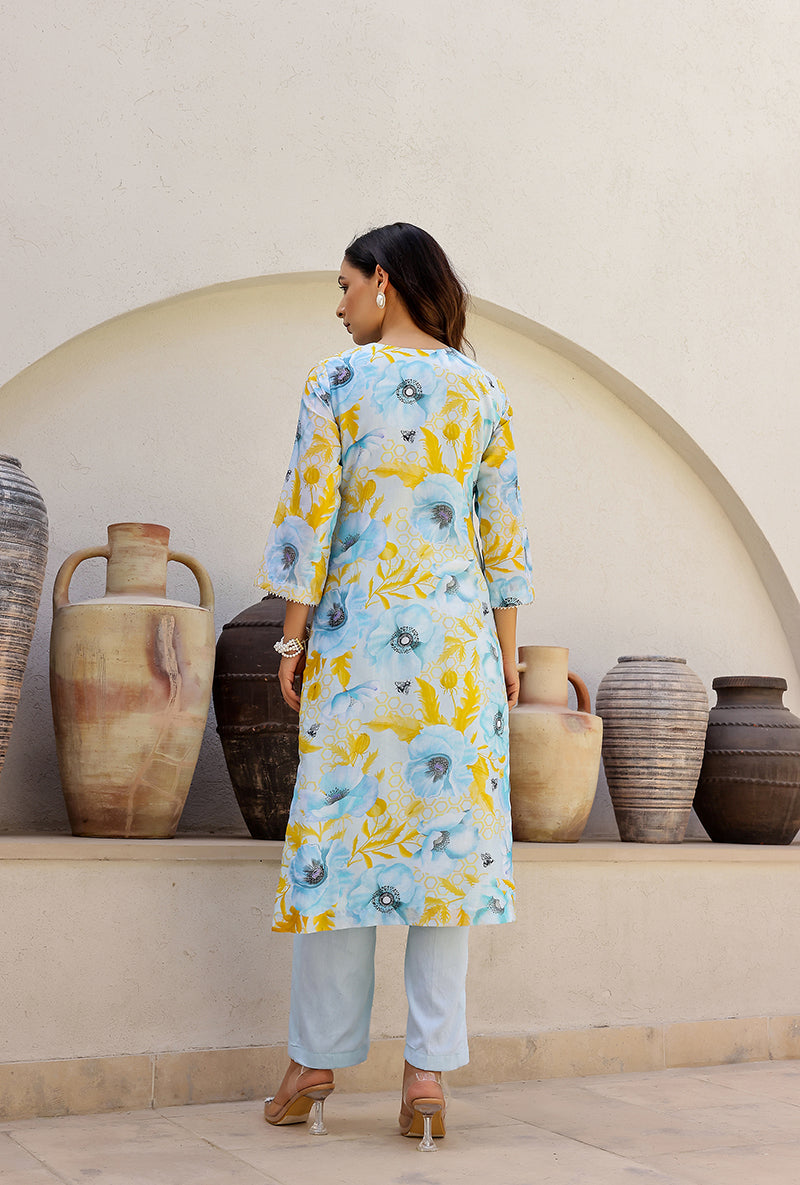 Blue Garden Printed Straight Magnolia Kurta Set