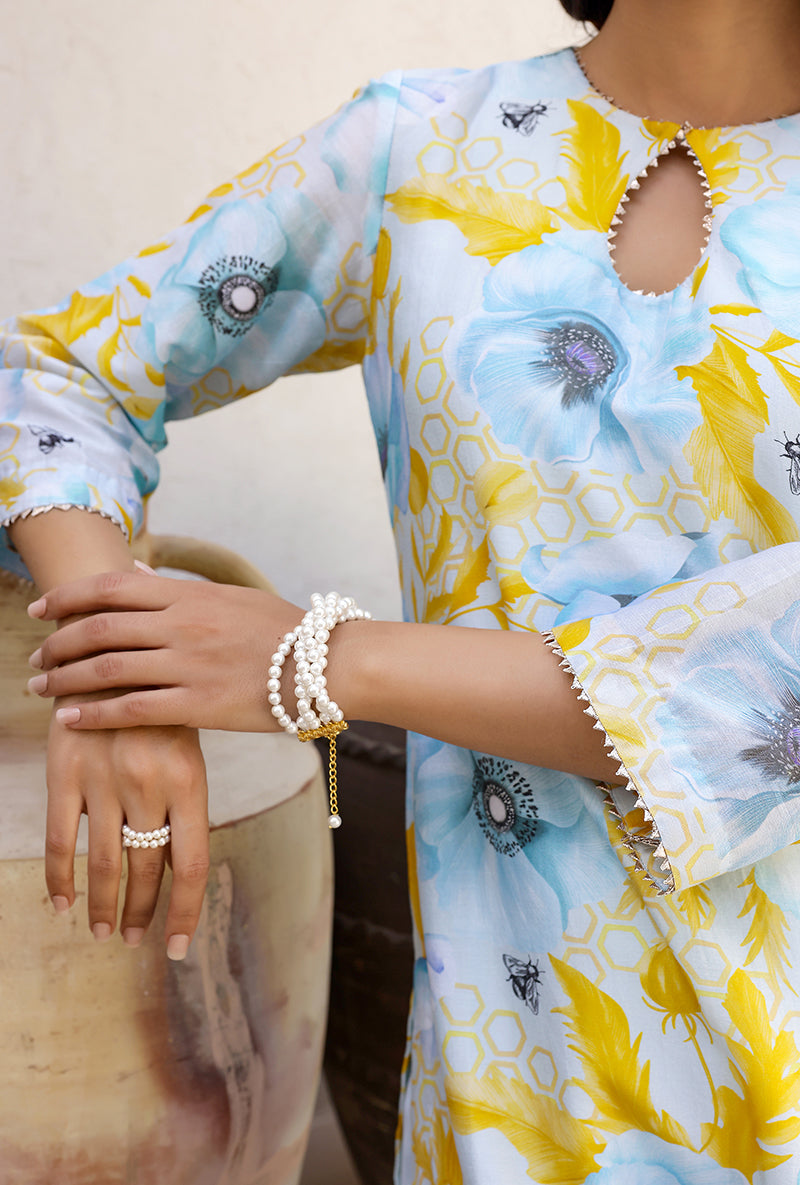 Blue Garden Printed Straight Magnolia Kurta Set