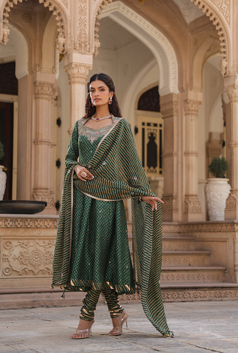 Emerald Green Printed Raag Kalidar Set