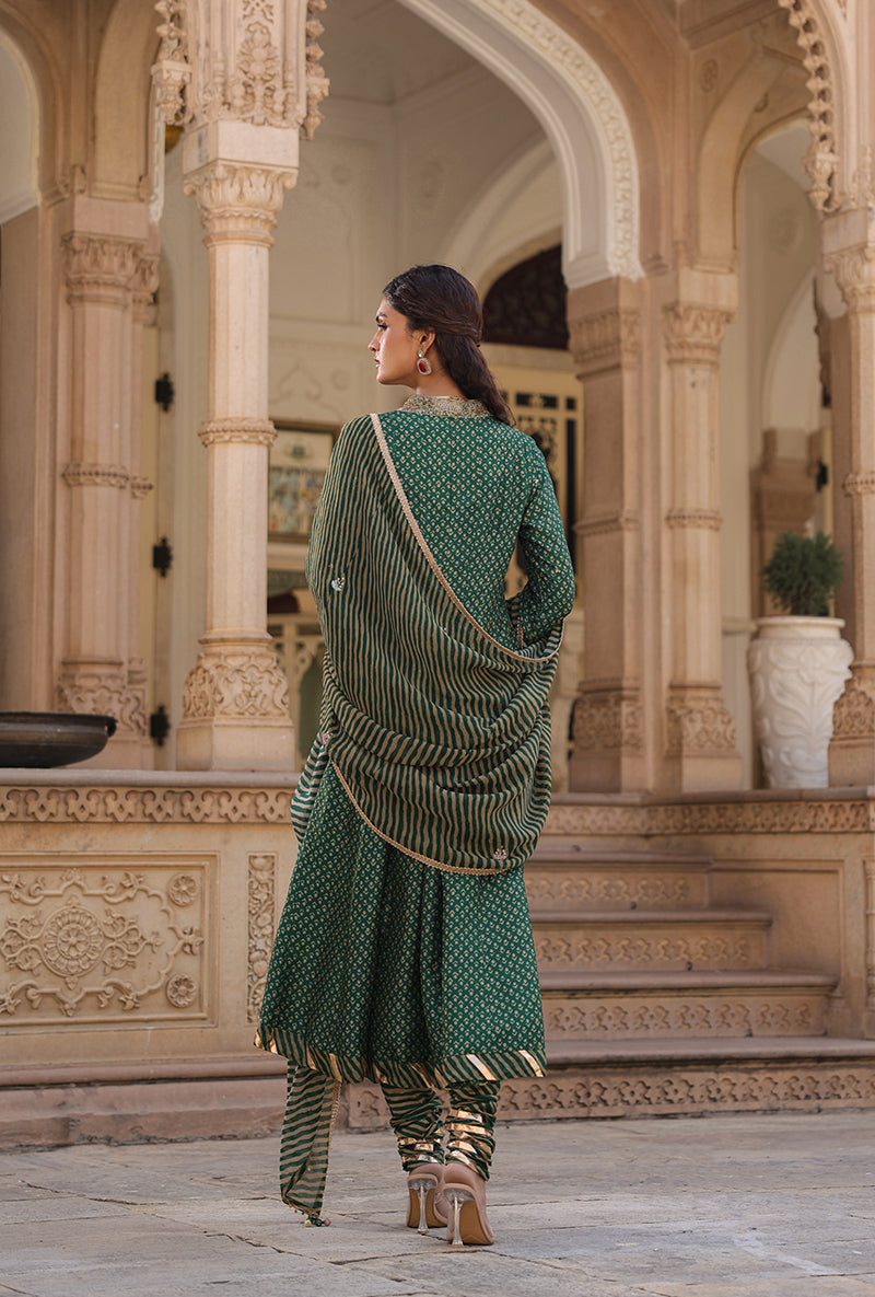 Emerald Green Printed Raag Kalidar Set