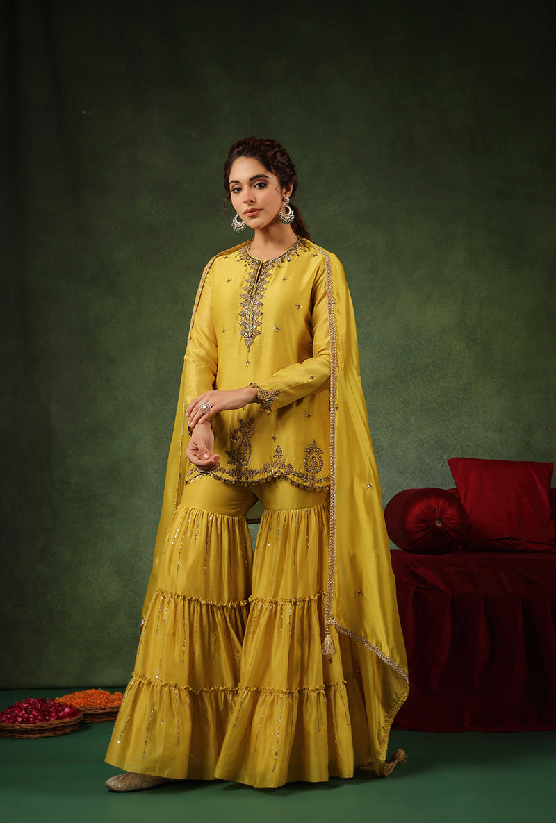 Yellow Zardosi Work Ishq Gharara Set