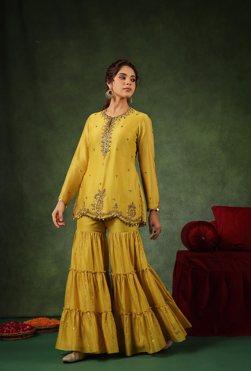 Yellow Zardosi Work Ishq Gharara Set