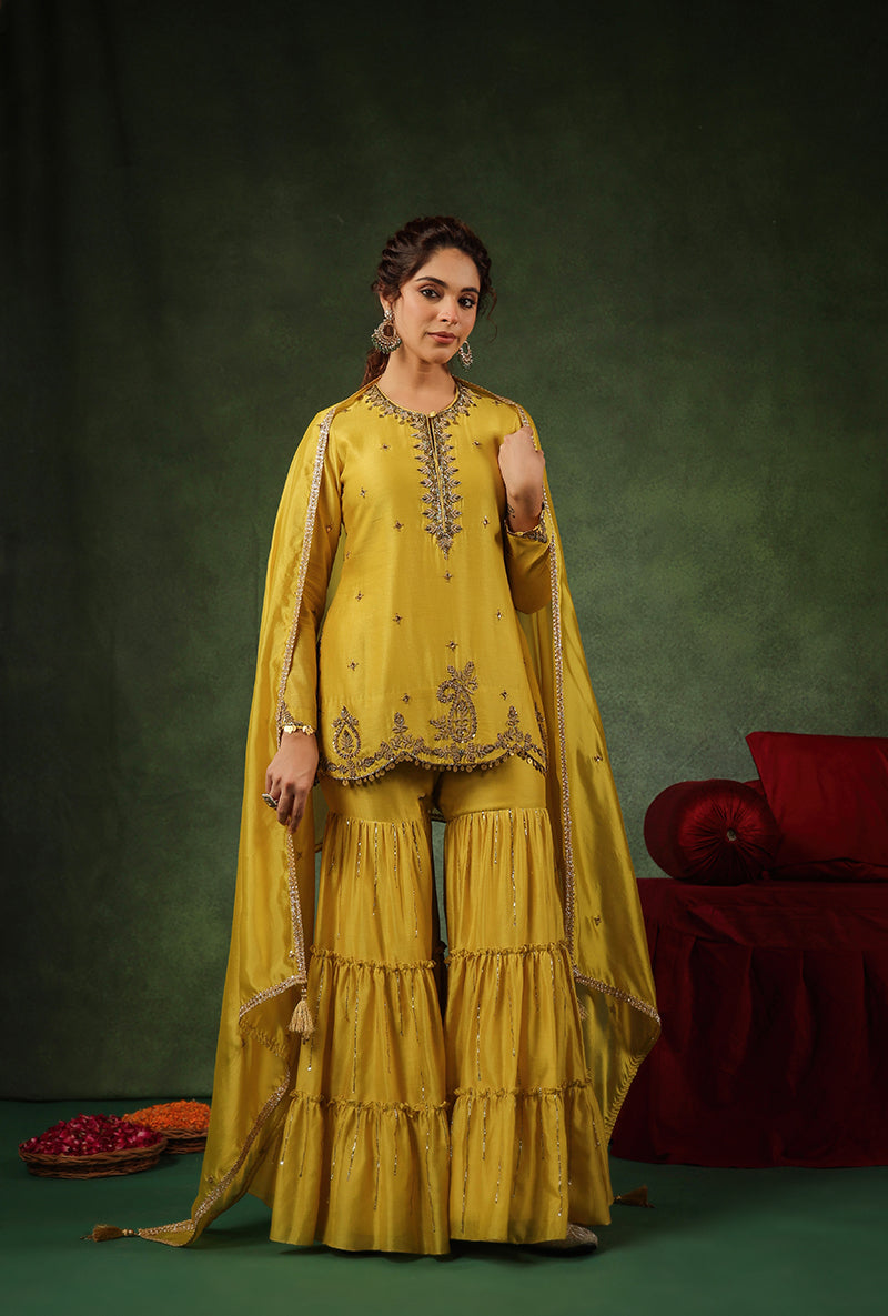Yellow Zardosi Work Ishq Gharara Set