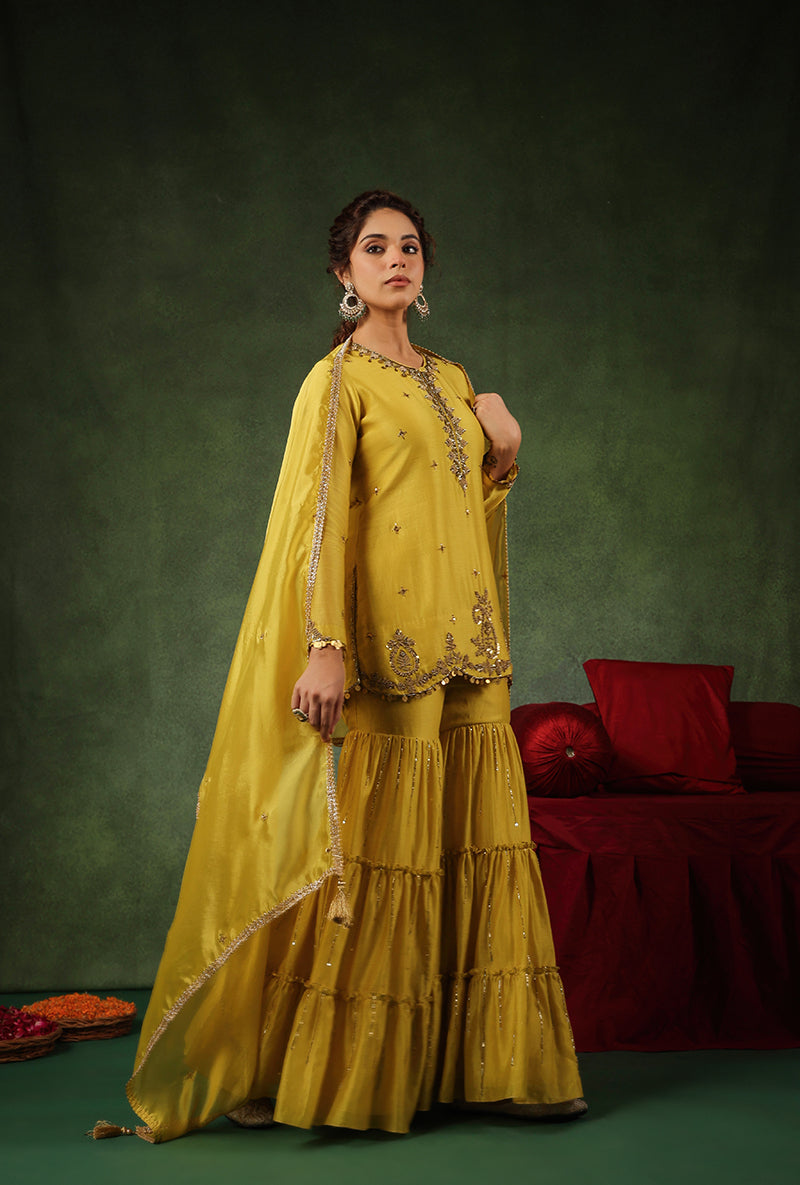 Yellow Zardosi Work Ishq Gharara Set
