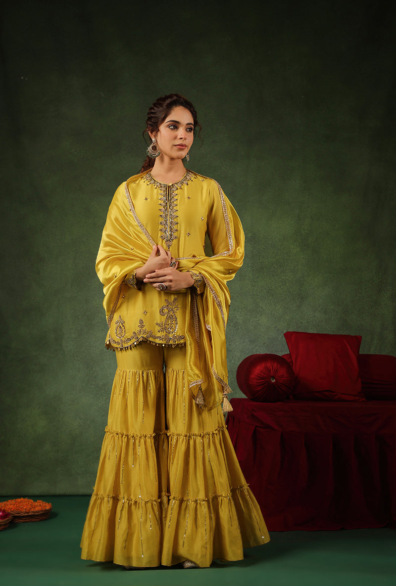 Yellow Zardosi Work Ishq Gharara Set