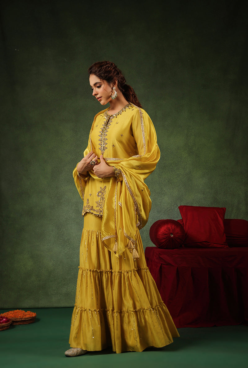 Yellow Zardosi Work Ishq Gharara Set
