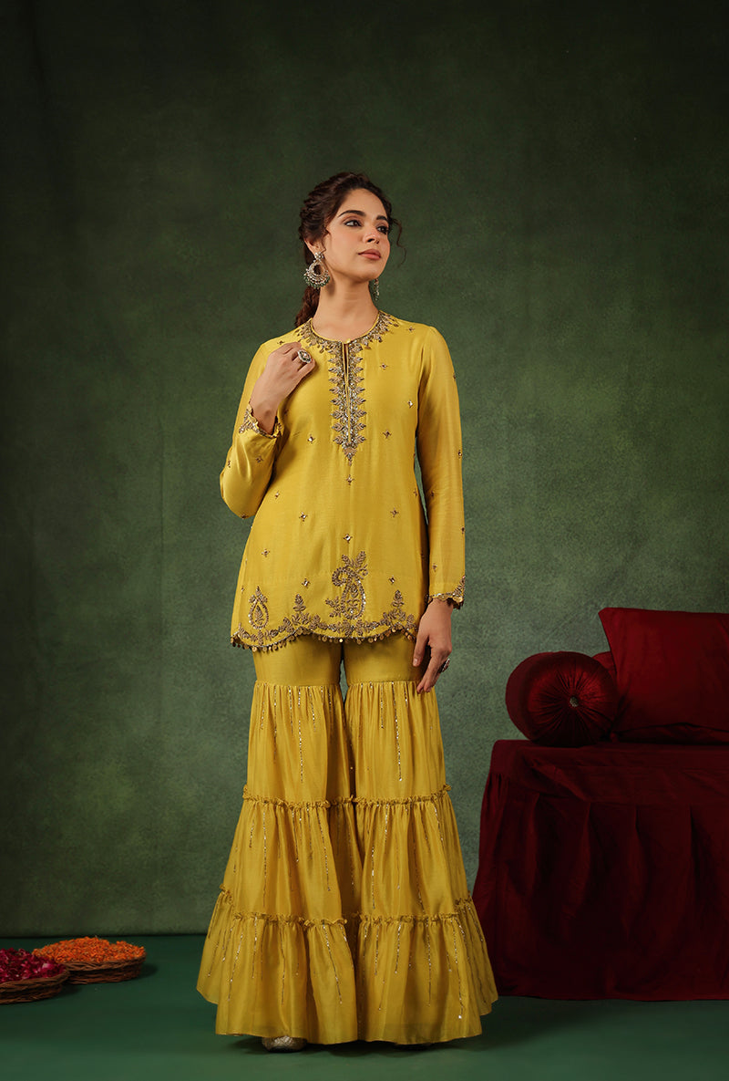 Yellow Zardosi Work Ishq Gharara Set