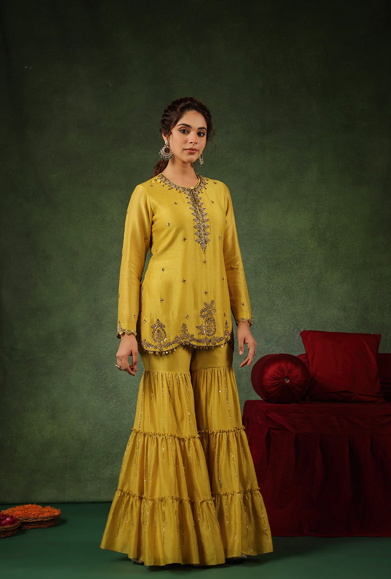 Yellow Zardosi Work Ishq Gharara Set