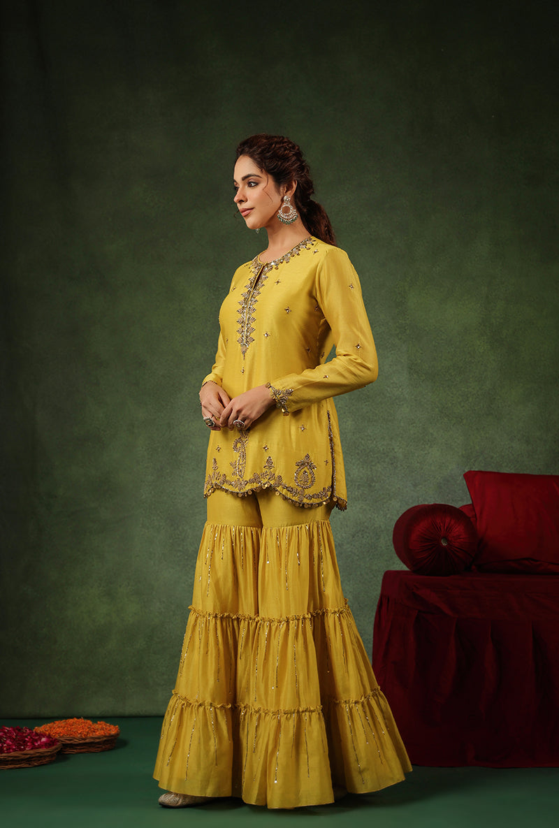 Yellow Zardosi Work Ishq Gharara Set