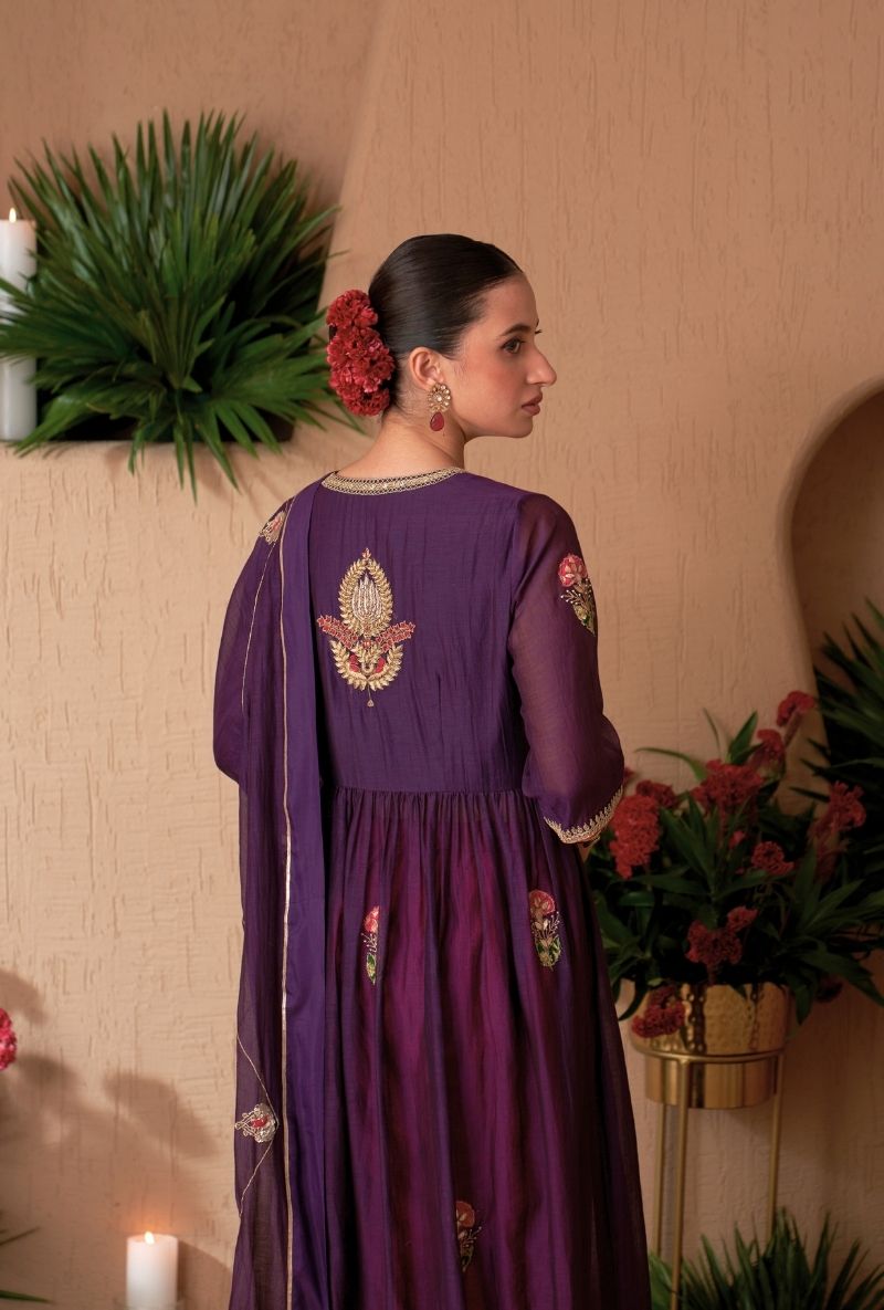 Purple Front Slit Naveli Anarkali Set