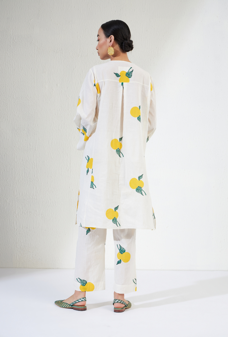 Off White Hand Block Print And Tassel Yoke Veera Olivia Kurta Set