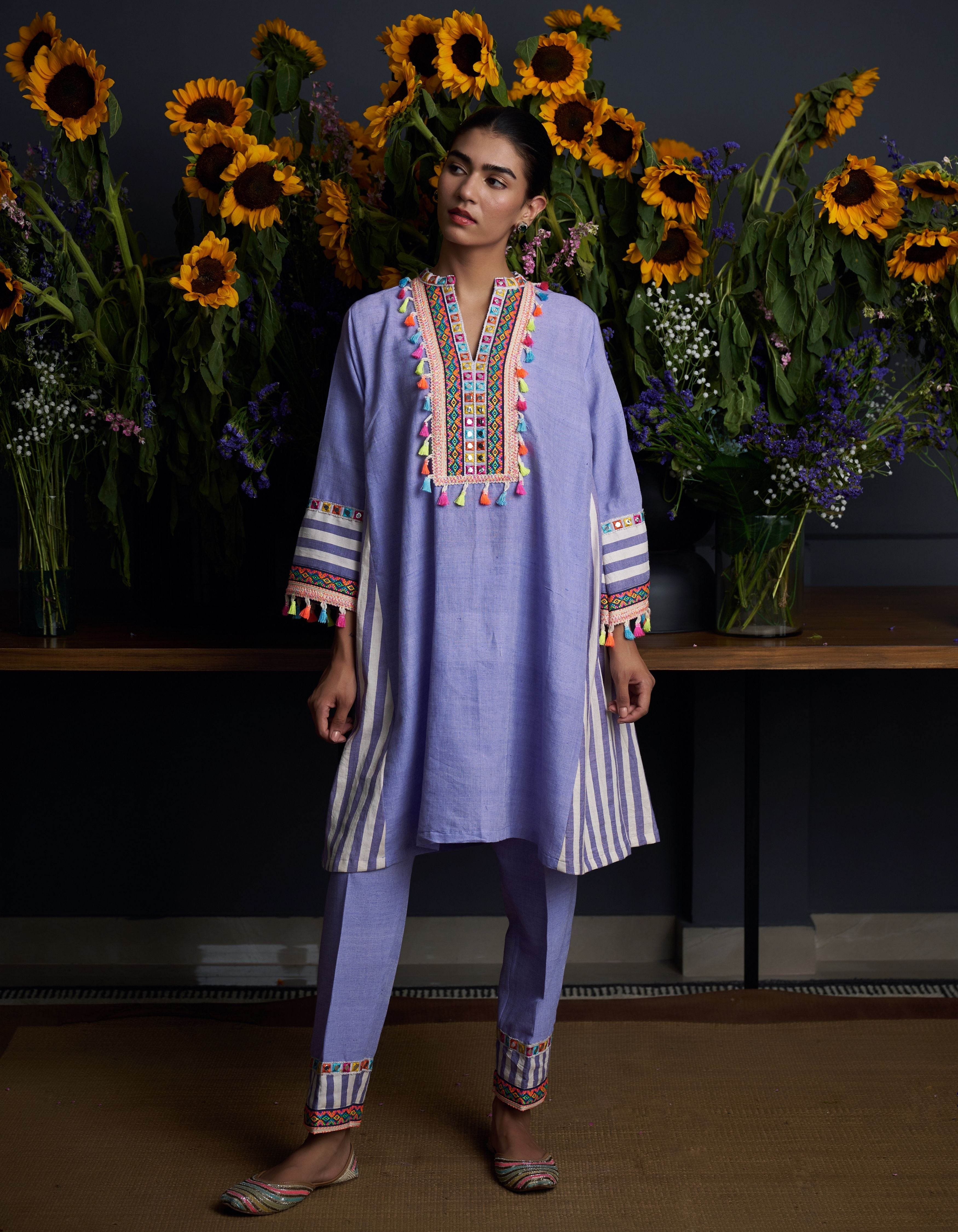 Purple Multi Colour Neon Yoke Ujjwala Nadia Kurta Set