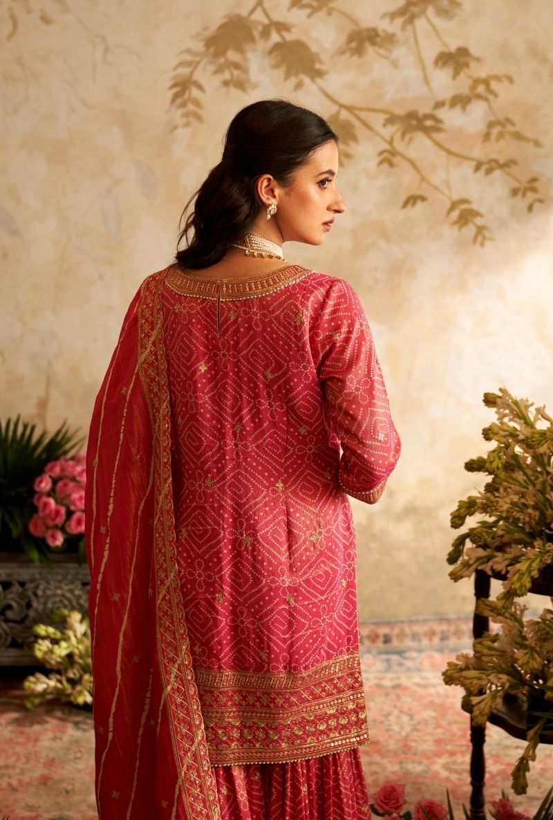 Rani Pink Bandhini Rumi Gharara Set