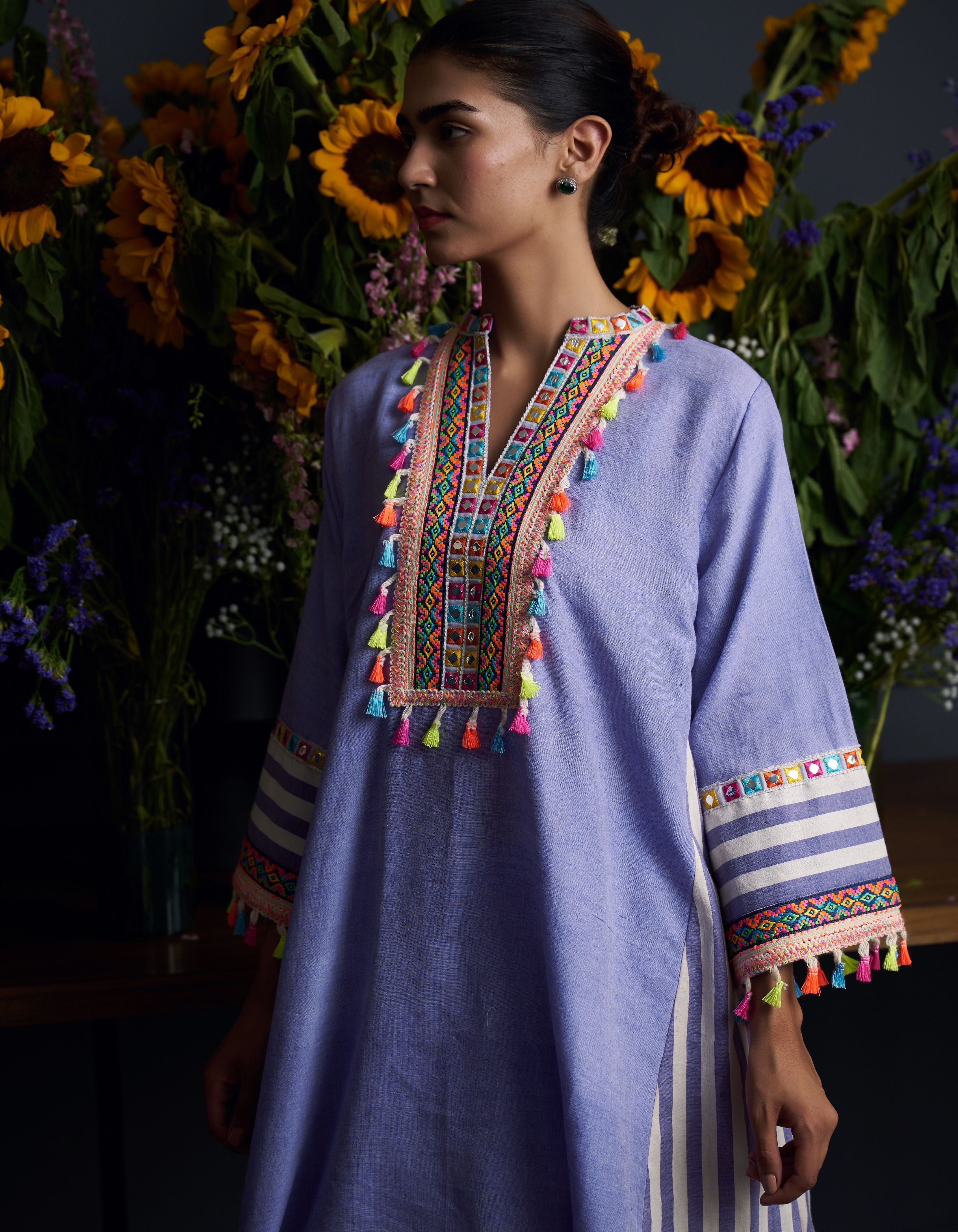 Purple Multi Colour Neon Yoke Ujjwala Nadia Kurta Set