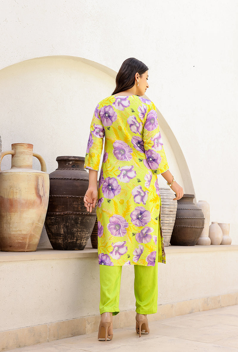 Green Garden Printed Straight Magnolia Kurta Set