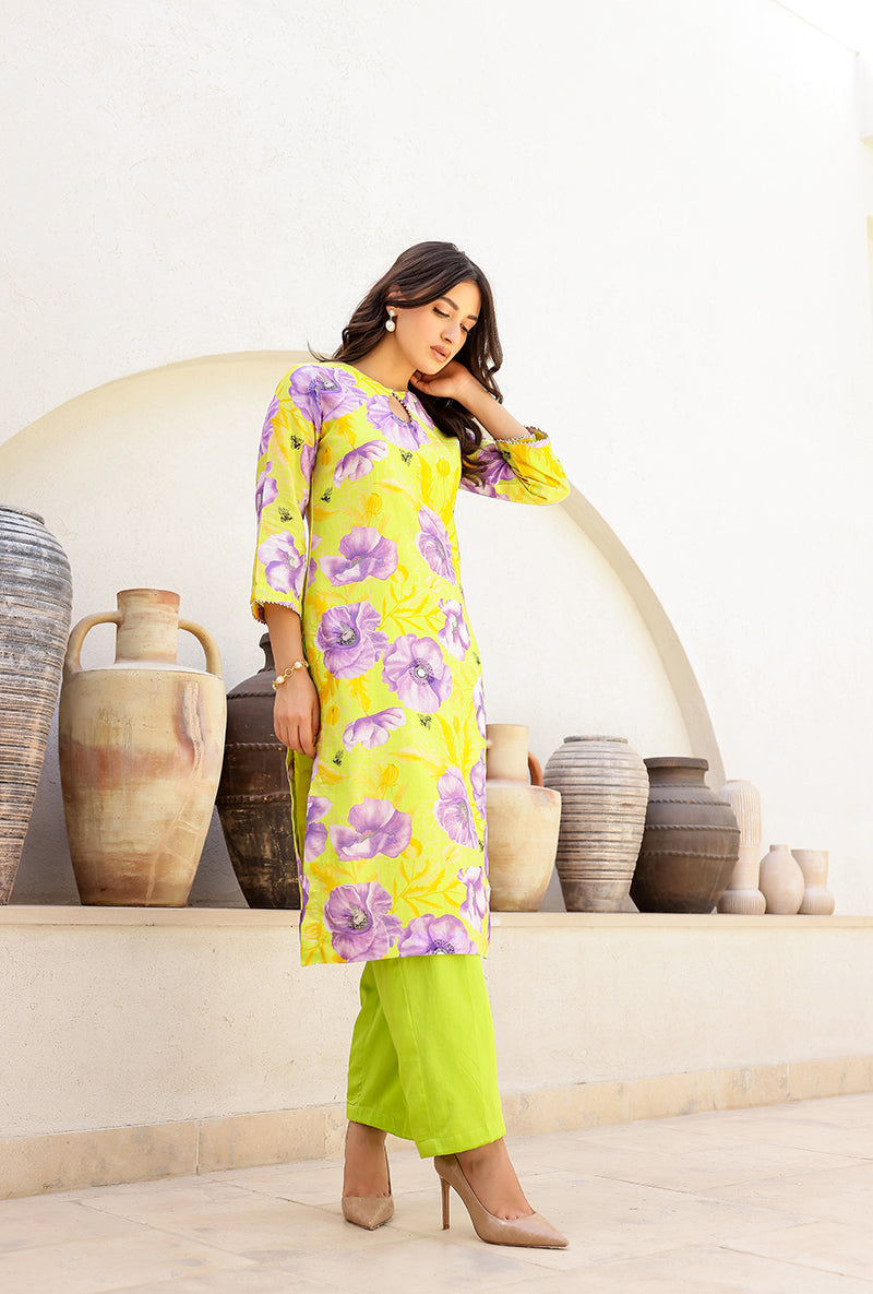 Green Garden Printed Straight Magnolia Kurta Set