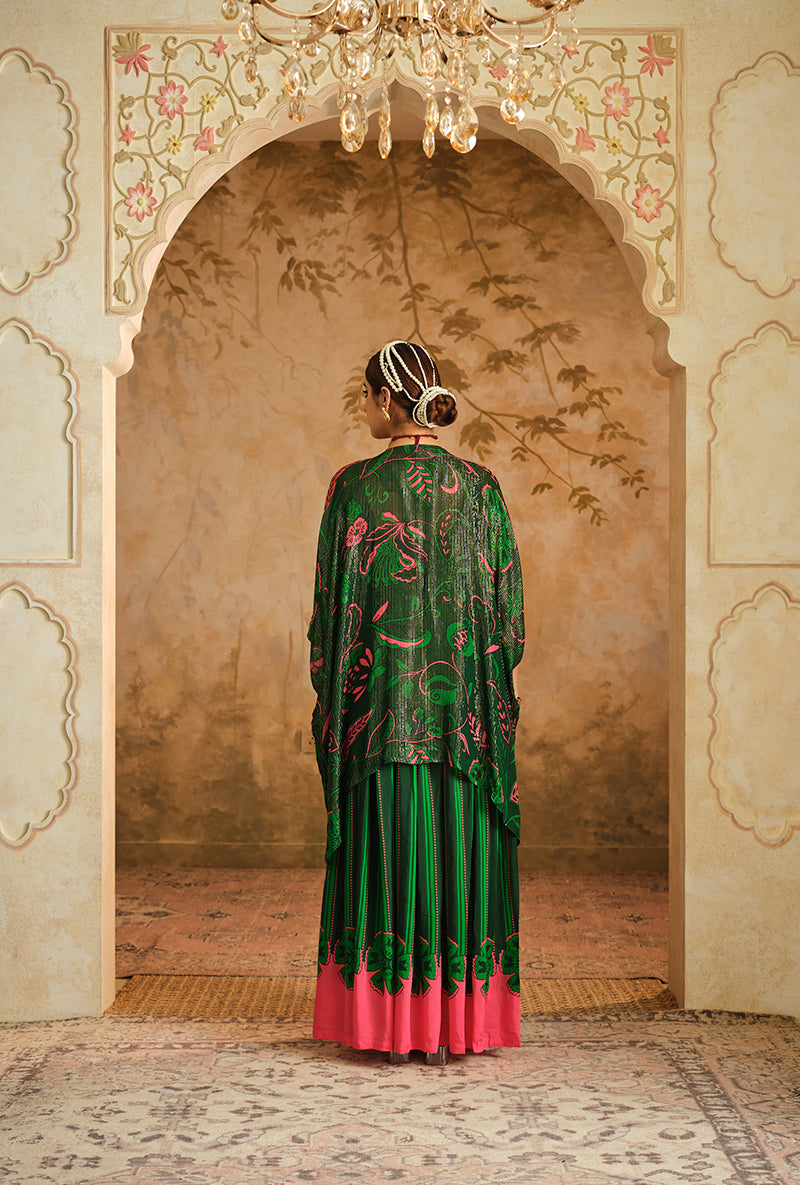 Green Short Kurta Goonj Sharara Set